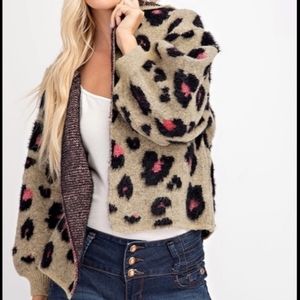 143 Story Animal print puff sleeve cardigan Med